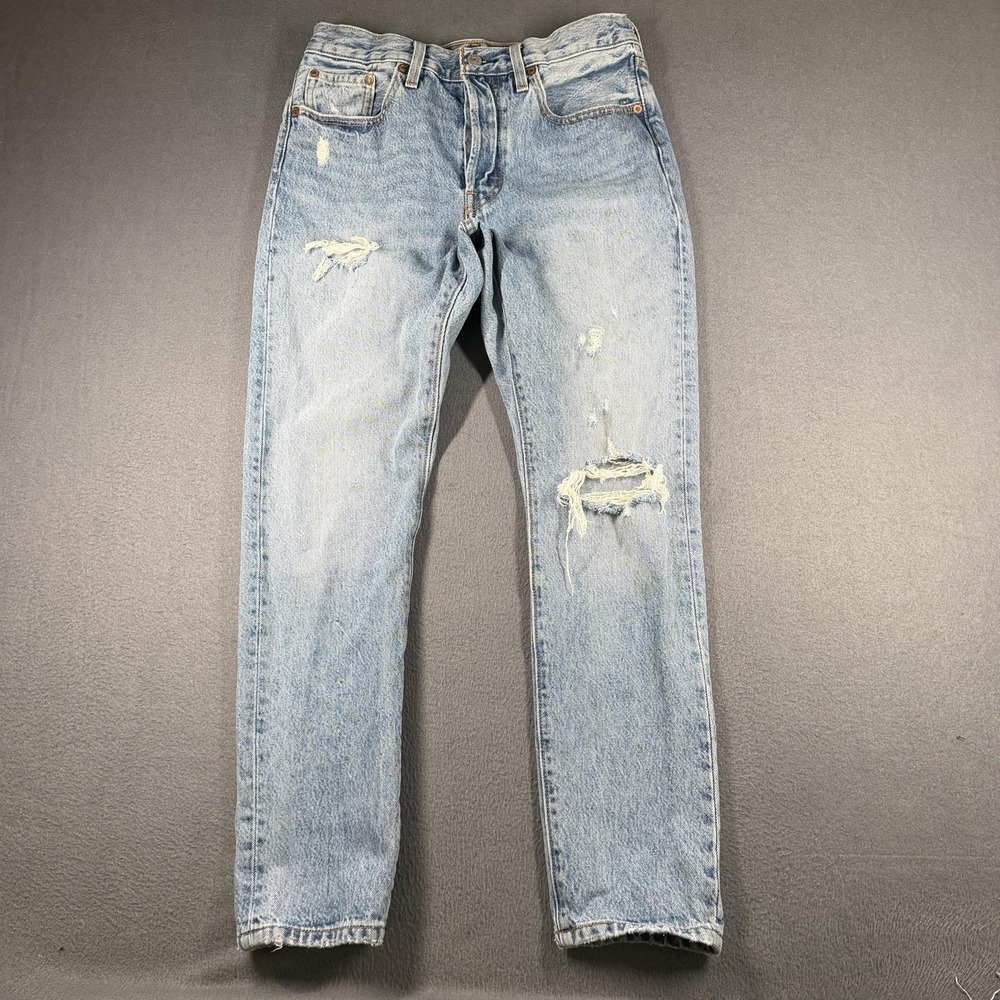 Levis 501 Skinny Jeans Womens 27 Light Wash High Rise Button Fly Distressed BigE